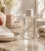 Facial toner bottle beside reusable cotton rounds